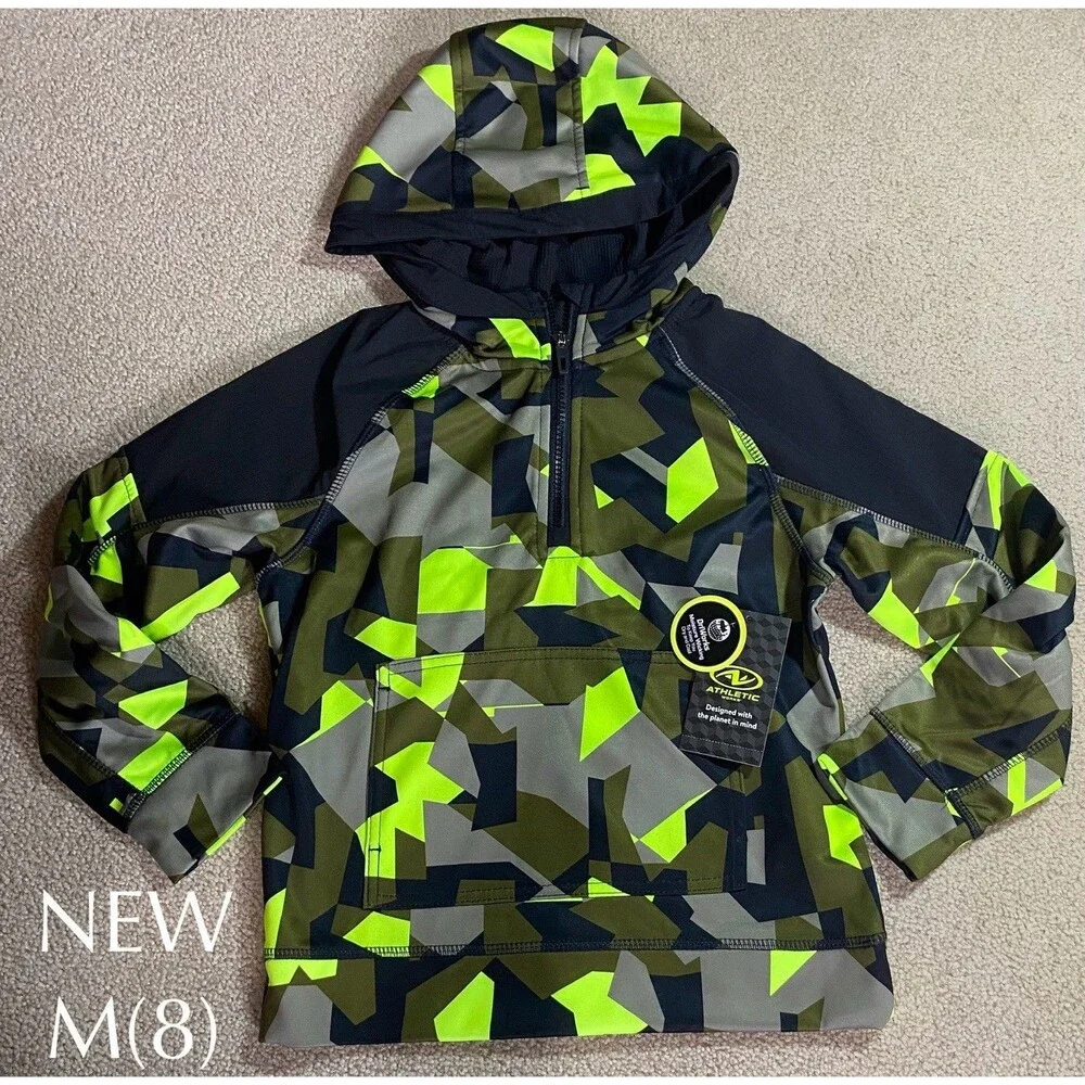 Athletic Works Boys Size M (8) Quarter Zip Hoodie Tech Fleece Camo Green NWT - Picture 1 of 2